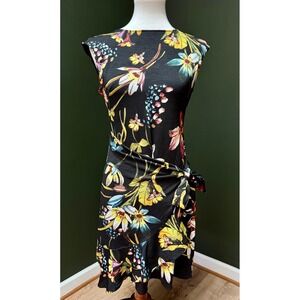 ECI New York Floral Print Dress Sleeveless Tie Waist Dress Women's Size S